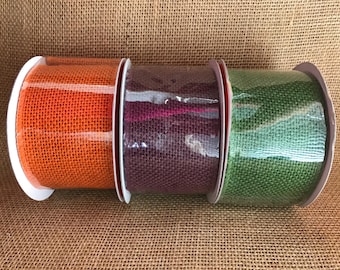 Burlap Ribbon 2.5" x 15ft Wedding Decor Jute Wreath fall leaf autumn wine burgundy green burnt orange