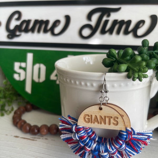 Giants earrings - dangle statement fringe wood high school little league Volleyball