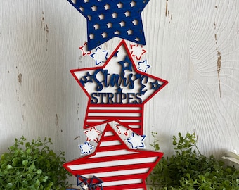 Stars and Stripes DIY Stacked wood sign - Patriotic home decor Standing collapsible for easy storage USA red white blue America