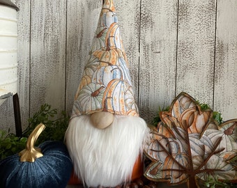 Thanksgiving Gnome decor set - blue pumpkin pumpkin gnome with matching leaf wood leaner sign kitchen dining living
