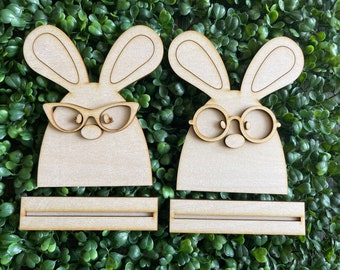 Easter DIY wood sign - Standing Nerdy Bunny set unfinished shelf sitter door hanger wall decor craft supply sign kit round wreath sign