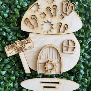 Casa de hongos DIY estante de madera niñera - Verano de pie sin terminar recorte decoración del hogar artesanía suministro de letreros kit de letreros en blanco signo gnomo