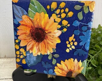 Sunflower Coaster - Decor tiered tray vignette table desk kitchen bar blue yellow