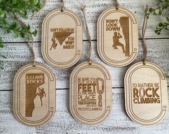 Rock Climbing Ornament -  tag favor gift sport exercise wall cliff gym carabiner Boulder knot crag belayer rope