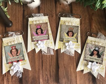 Handmade paper clips - Motivational planners junk journals ephemera vintage notebook bookmark altered embellishments scrapbook sassy humor
