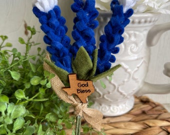 Texas Bluebonnets felt floral decor accent - home God Bless vignette tiered tray Texan pride Wildflower handmade