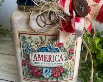 America Jar - USA Rustic Decor Handmade one of a kind United Stated 250