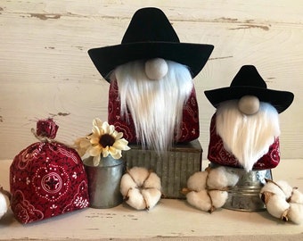 Western Cowboy Cowgirl Gnome rustic country shelf sitter tiered tray gift