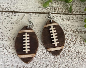 Football wood statement earrings - laces game time team spirit fan