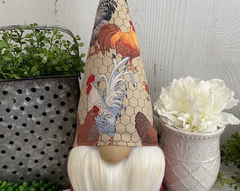Farmhouse Gnome - Kitchen Dining decor fall autumn rooster tiered tray eggs farm market chicken wire