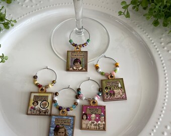 Wine glass charms Set of 5 - Friendship Party favor hostess gift place settings event decor sassy diva funny girlfriend hostess housewarming