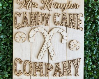 Christmas DIY wood sign - Candy Cane Company rectangle unfinished cut out door hanger wall decor craft supply sign kit blanks wreath sign
