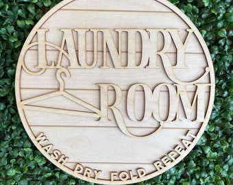Laundry DIY wood sign - unfinished cut out door hanger wall decor craft supply sign kit blanks round wreath sign