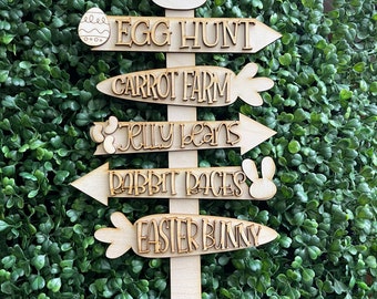Easter Street DIY wood sign - bunny carrot hunt jelly beans unfinished cut out standing leaner decor craft supply sign kit blanks wreath