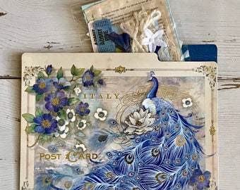 Ephemera pack - Collage scrap pack decoupage scrapbook junk journal mystery craft supplies destash blue peacock gold