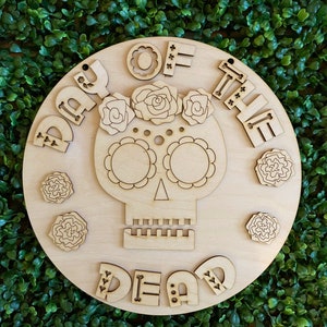 Day of the dead DIY wood sign - V1 unfinished cut out door hanger wall decor craft supply sign kit blanks round wreath sign