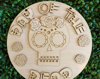 Day of the dead DIY wood sign - V1 unfinished cut out door hanger wall decor craft supply sign kit blanks round wreath sign