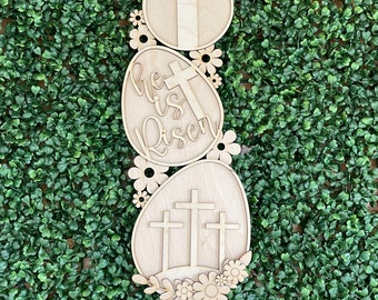 Easter DIY Stacked wood sign - He is Risen unfinished cut out door hanger wall decor craft supply sign kit blanks round wreath Standing