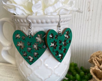 St. Patrick’s Day Statement Dangle Earrings- green Lucky Clove Shamrock