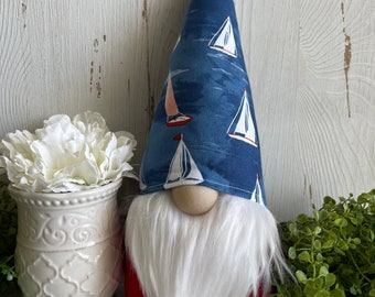 Nautical Gnome - Ship boating Sailing Yacht water blue white seaside boat anchor compass navy beach rowing