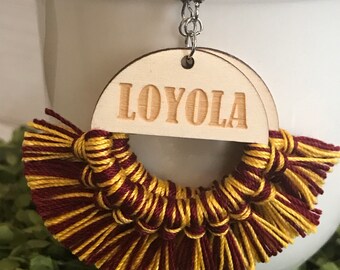 Loyola Earrings -  fringe dangle High School Pop Warner Flag Sports gift favor graduation