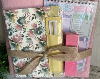 Pink floral Gift Set - memo board, notebook, Adulting to do list, wooden clip - Dorm decor college going away care package back to school