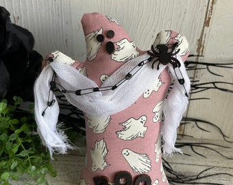 Halloween home decor - Ghost fabric shelf sitter tiered tray vignette