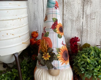 Fall Thanksgiving Gnome - decor tiered tray kitchen shelf sitter floral autumn pie Turkey pumpkin thankful blessed sunflowers teal