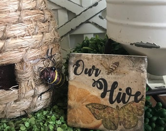 Our Hive Bee coaster or decor -  tiered tray filler centerpiece gift present favor