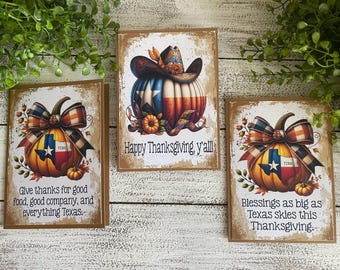 Texas Thanksgiving Greeting Card - Blank note card Lone Star State Texan TX Longhorn Y’all love from western rustic country fall pumpkin