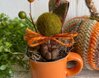 Mini mug  - home decor tiered tray coffee ceramic fall orange autumn green gold leaf pumpkin