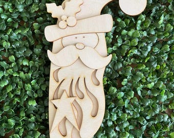 Christmas DIY wood sign -  Santa primitive winter unfinished cut out door hanger wall decor craft supply kit blanks wreath