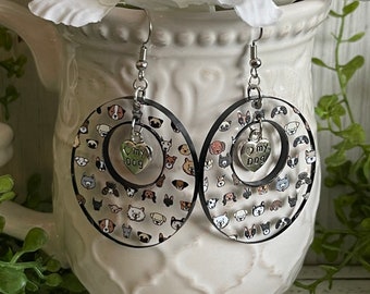 Dog Earrings - I love my dog mom rescue pet dangle statement gift