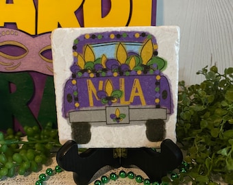 Mardi Gras coaster - New Orleans Louisiana NOLA home decor table top shelf sitter King Cake