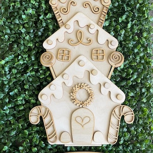 Christmas Gingerbread House Stacked Sign DIY wood sign - unfinished cut out door hanger wall decor craft supply sign kit blanks wreath