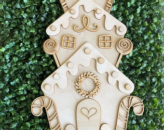 Christmas Gingerbread House Stacked Sign DIY wood sign - unfinished cut out door hanger wall decor craft supply sign kit blanks wreath