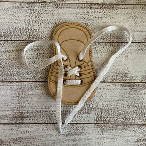 Learn to tie learning aid - wood shoe tying aid with shoelace