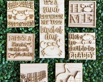 Summer Crab DIY wood tiered tray set- unfinished cut out door hanger wall decor craft supply sign kit blanks round wreath sign