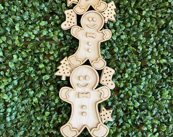 Christmas Gingerbread Man Stacked Sign DIY wood sign - unfinished cut out door hanger wall decor craft supply sign kit blanks wreath