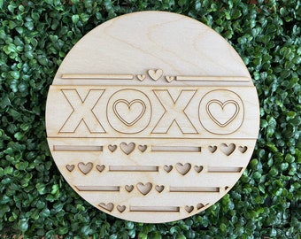 Valentine DIY wood sign - XOXO unfinished cut out door hanger wall decor craft supply sign kit blanks round wreath sign
