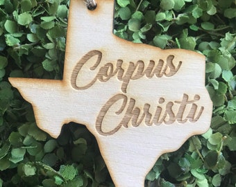 Corpus Christi Texas Tag Ornament - City hometown TX souvenir keepsake memory state 2020 wood laser engraved skyline welcome gift home