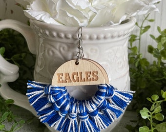 Eagles earrings - dangle statement fringe wood High School Pop Warner Flag Sports custom