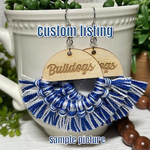 Custom Fringe earrings - dangle statement wooden football team spirit jewelry high school tassel jewelry little league homecoming gift
