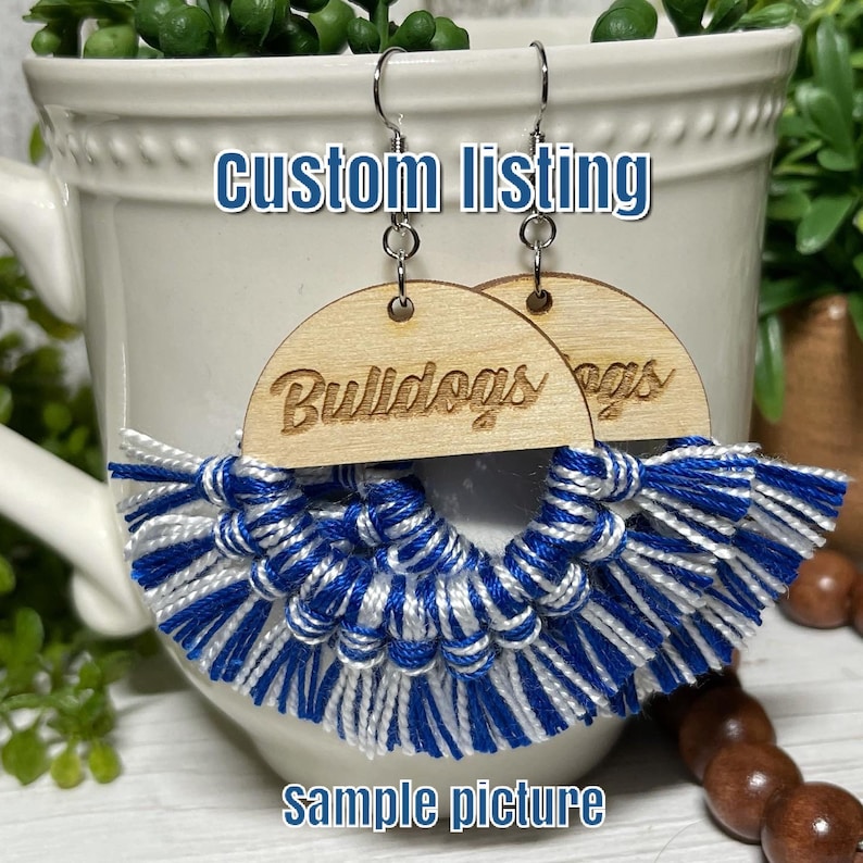 Custom Fringe earrings dangle statement wooden football team spirit jewelry high school tassel jewelry little league homecoming image 1