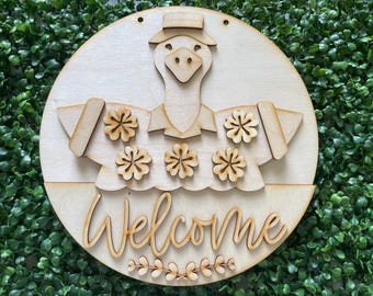 Welcome Goose Summer DIY sign - home decor door hanger round wreath floral supply wreath center blank