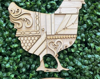 DIY Chicken wood sign - Vintage Rustic Farmhouse unfinished cut out door hanger wall decor craft supply kit blanks Standing leaner wreath