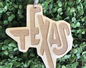 Texas Tag Ornament - Lone Star State City hometown TX souvenir keepsake memory state 2022 wood laser welcome gift home