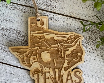 Texas Ornament - TX Lone Star State longhorn cactus Cowboys hat 2023