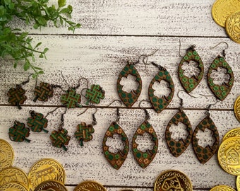 St. Patrick’s Day Statement Dangle Earrings- green Lucky Clove Shamrock