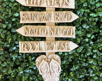Flip Flop Street DIY wood sign - pool swim sunshine summer unfinished cut out standing leaner decor craft supply sign kit blanks wreath